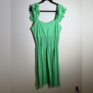 Nation LTD Pima Cotton Smocked‎ Midi Dress Green Flutter Sleeve | NWT